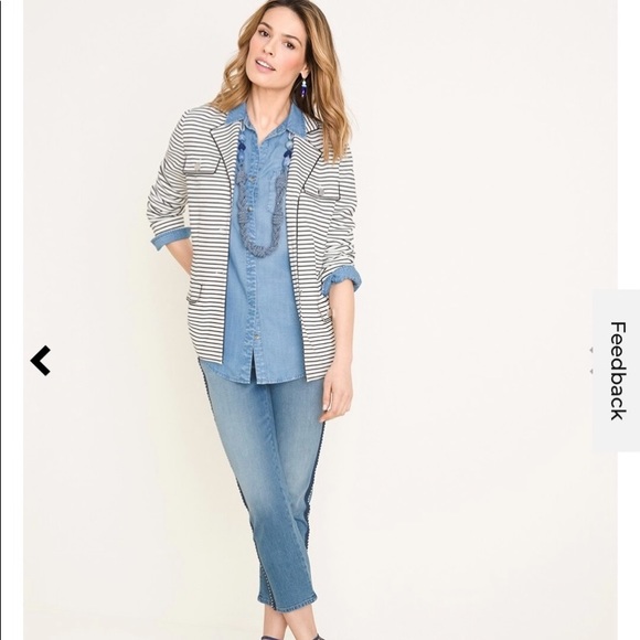 Chico’s Half Button Denim Blouse with Roll Sleeves - Picture 2 of 16
